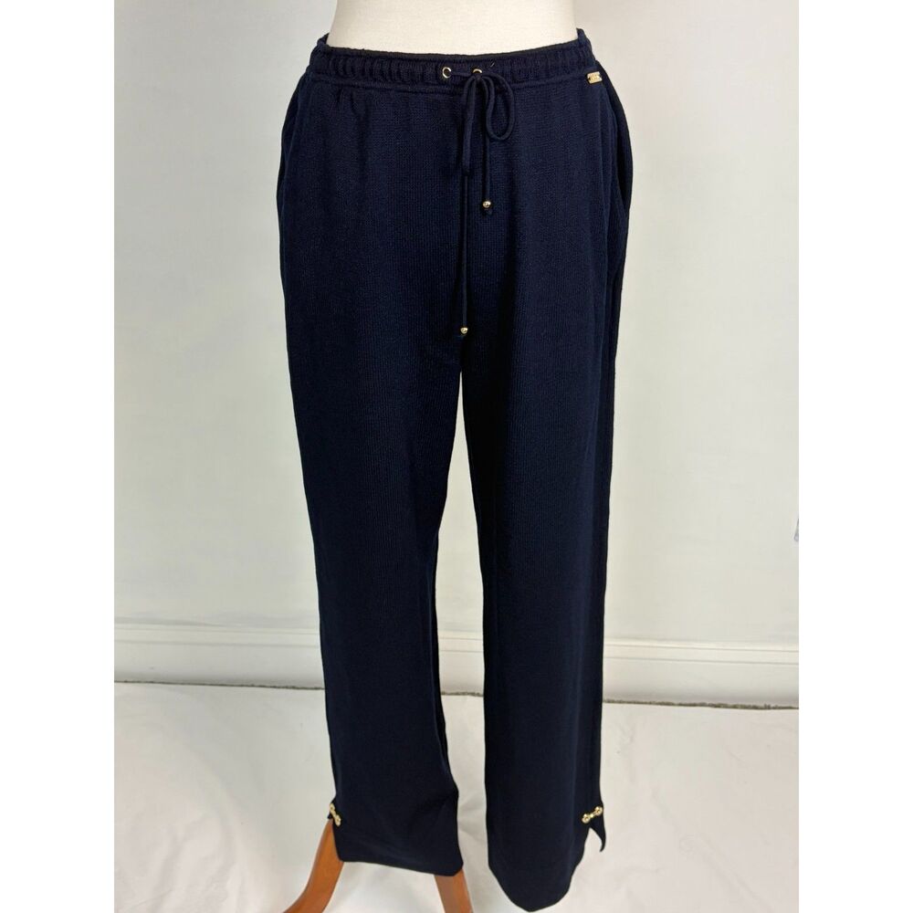 St John Sport Santana Knit Wide Leg Pants Size M High Waist Drawstring Quiet Lux